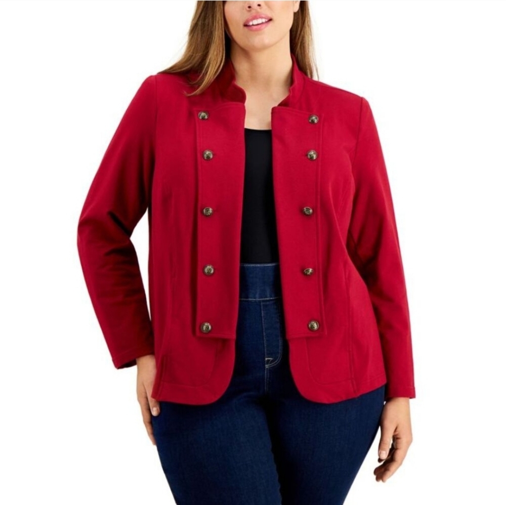 Tommy Hilfiger Crimson Red Double-Breasted Ponte Blazer